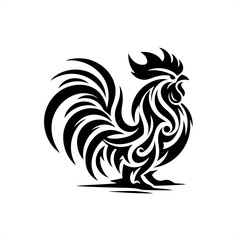 rooster; chicken in modern tribal tattoo, abstract line art of animals, minimalist contour. Vector