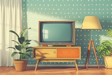retro 1950s television in vintage living room oldfashioned nostalgia ai illustration