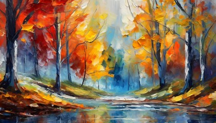 Autumn scene in the forest, watercolor