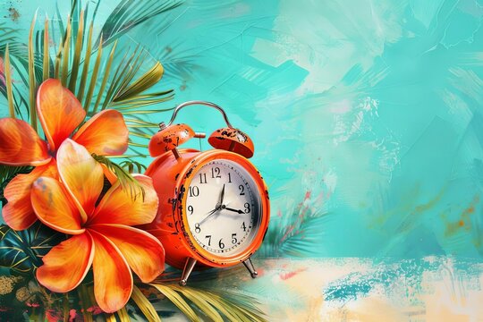 retro alarm clock in vibrant tropical summer setting digital painting