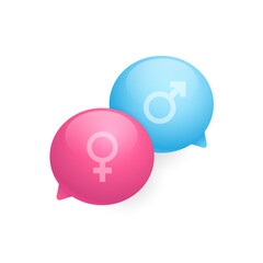 Male and Female Conversation represented With Vibrant Colored Speech Bubbles on White Background. Vector Illustration.