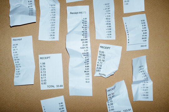 Accounting in office: receipts of purchases and hard direct flashlight