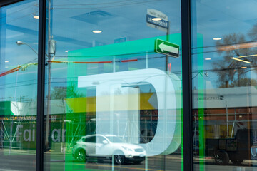 Fototapeta premium exterior display window and sign of TD Canada Trust Branch and ATM located at 1921 Eglinton Avenue West in Toronto, Canada