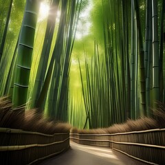 A serene bamboo forest with sunlight filtering through the tall, green stalks2