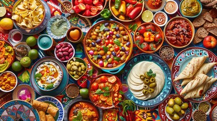 vibrant collage of international cuisine representing diverse culinary traditions from around the world, celebrating the richness of global flavors.