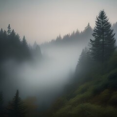 A dense fog rolling over a quiet, misty forest4