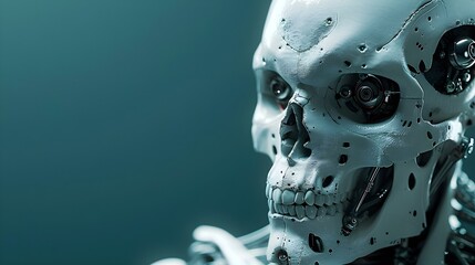 Robotic Skull: Minimalist Melodies of the Machine. Concept Cyberpunk Aesthetics, Techno Soundscapes, Futuristic Visuals - obrazy, fototapety, plakaty
