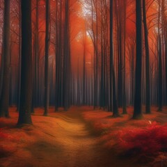 Fototapeta premium A colorful autumn forest with trees in shades of red, orange, and yellow4