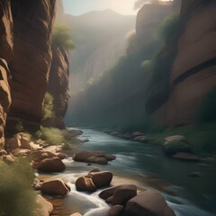 A tranquil river flowing through a rocky canyon4