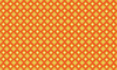 Orange background, Thai pattern, flower pattern, luxurious gold, fabric pattern.
