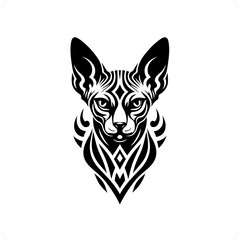Sphynx cat in modern tribal tattoo, abstract line art of animals, minimalist contour. Vector