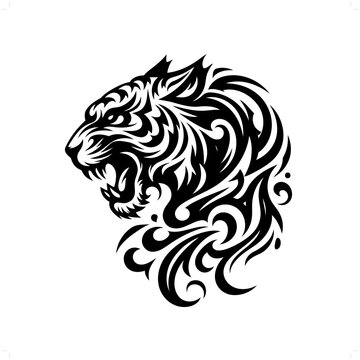 Tiger in modern tribal tattoo, abstract line art of animals, minimalist contour. Vector