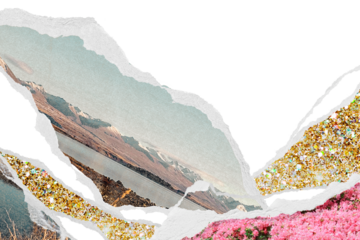 Surreal landscape png border, ripped paper collage art transparent background