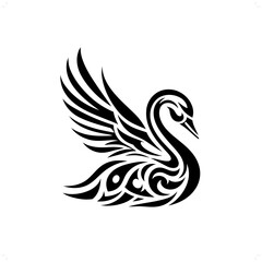 duck; goose; swan in modern tribal tattoo, abstract line art of animals, minimalist contour. Vector