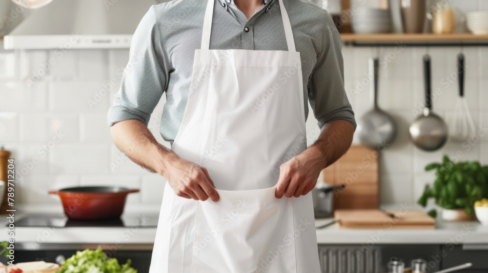 Poster blank mockup of a personalized apron with a photo or custom design printed on the front .