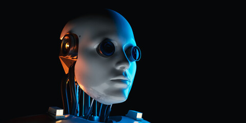 AI humanoid robot concept face. 3d rendering