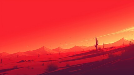 The red desert sands stretch as far as the eye can see adorned with the iconic cacti that thrive in this barren landscape And as the sun dips low on the horizon casting a crimson hue over t