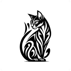 Abyssinian cat in modern tribal tattoo, abstract line art of animals, minimalist contour. Vector