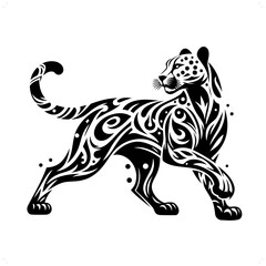 Cheetah in modern tribal tattoo, abstract line art of animals, minimalist contour. Vector