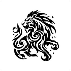 lion; leo in modern tribal tattoo, abstract line art of animals, minimalist contour. Vector