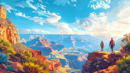 Illustration of people traveling and having fun in Grand Canyon, Generative AI