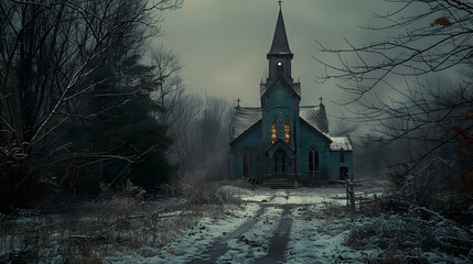 Abandoned Sanctuary: A Haunting Silence in Winter's Embrace. Concept Urban Exploration, Winter Photography, Eerie Atmosphere - obrazy, fototapety, plakaty