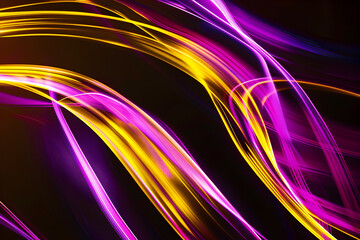 Bold neon yellow and purple abstract lines. Striking artwork on black background.