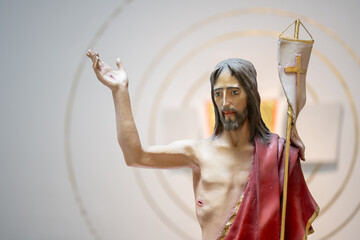 Statue of the Risen Jesus Christ. Displayed on the altar during the Paschal season. Queen of the...
