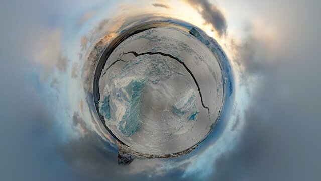 Cracking unhappy Arctic sea ice - global warming sad planet