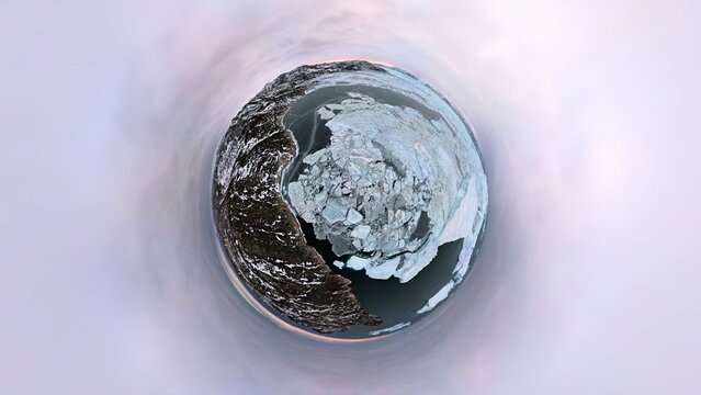 Sea ice on Ilulissat icefjord, winter tiny planet