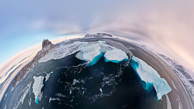 Arctic Ocean sea ice floes breaking on icebergs - climate change