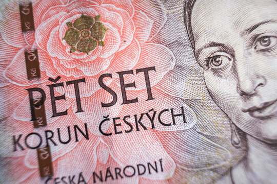 Close-up on pet set czech koruna Banknote inflation economic in Czech republic concept