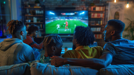 Fototapeta na wymiar Group of friends watching a football match on TV