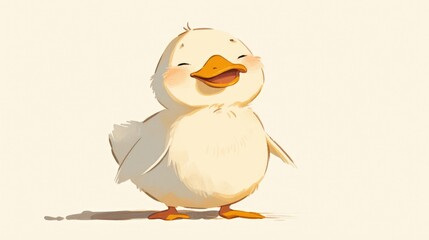 An adorable cartoon duckling with a bright smile set against a white background