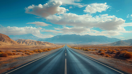 Windshield of car driving on desert highway, realistic interior design