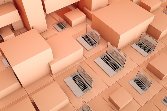 Various laptops in Geometric Surroundings