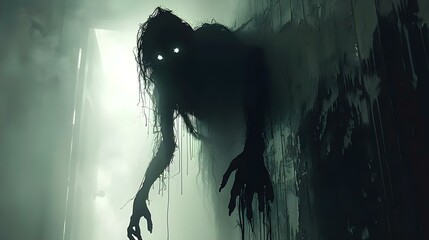 Haunting Shadow Creature Emerges from the Mist. Concept Horror, Shadow Creature, Mist, Haunting, Spooky