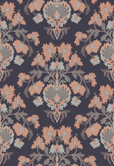 Seamless pattern with ornamental flowers. Classic floral damask ornament. Background for a wallpaper, textile, carpet and any surface.  - 789720808