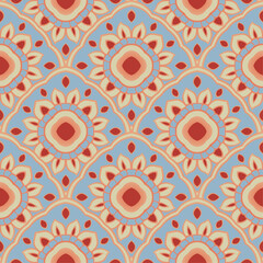 Oriental abstract ornament. Template for carpet, textile and any surface. Seamless blue and red vector pattern.