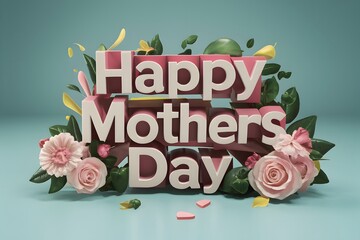 3D rendering creates a beautiful Happy Mothers Day greeting card - obrazy, fototapety, plakaty