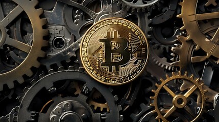 Bitcoin Coin and Gears: The Symbolism of Modern Economy