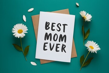 Happy Mothers Day greeting card celebrates Best Mom Ever sentiment - obrazy, fototapety, plakaty