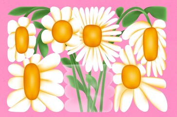 Daisy Flowers in Vase on colorful background. Natural Floral backdrop