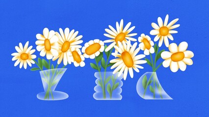 Daisy Flowers in Vase on colorful background. Natural Floral backdrop