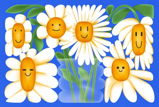 Daisy Flowers in Vase on colorful background. Natural Floral backdrop