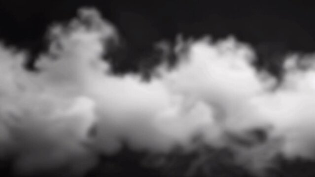Abstract blurred background. White smoke clouds on black backdrop creating fluid texture. Slow motion