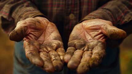 A closeup of an older mans hands strong and weathered worn from a lifetime of hard work and perseverance. . - obrazy, fototapety, plakaty