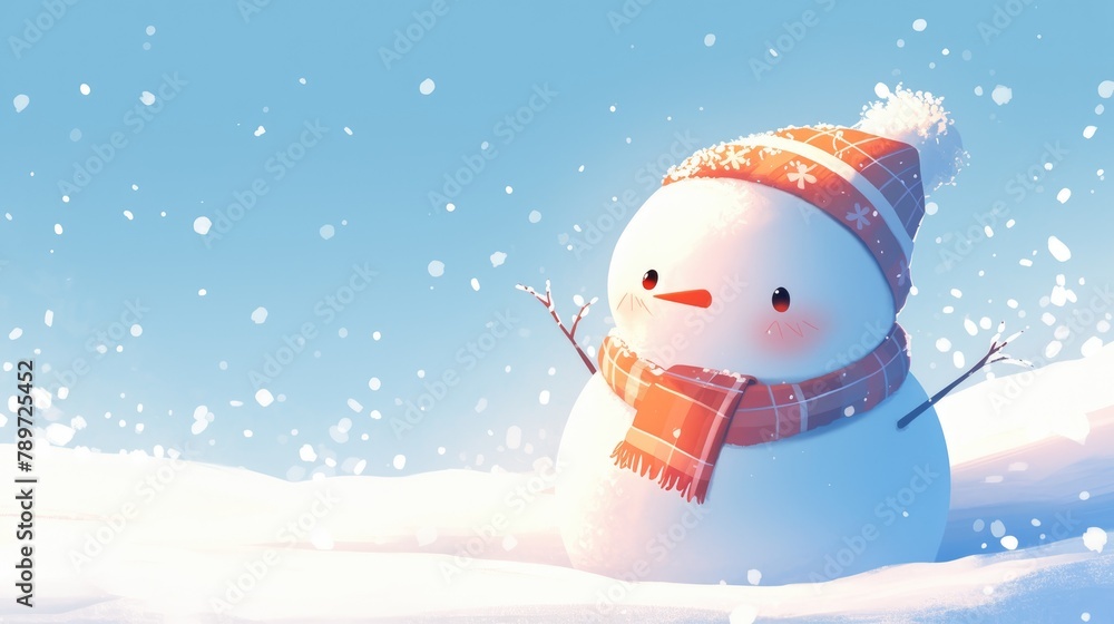 Poster illustration of a snowman in a 2d format