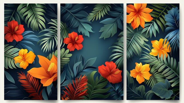 Naklejki Instagram story templates and highlights covers modern set. Floral and tropical leaf patterns and textures. Abstract minimal trendy style wallpaper.