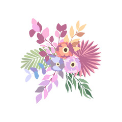 Fantasy Floral Bouquet. Captivating Vector Illustration of Simple Spring Flowers